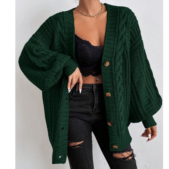 Cozy Solid Chunky cable Knit Button down Oversized Cardigan - Picture 2 of 8